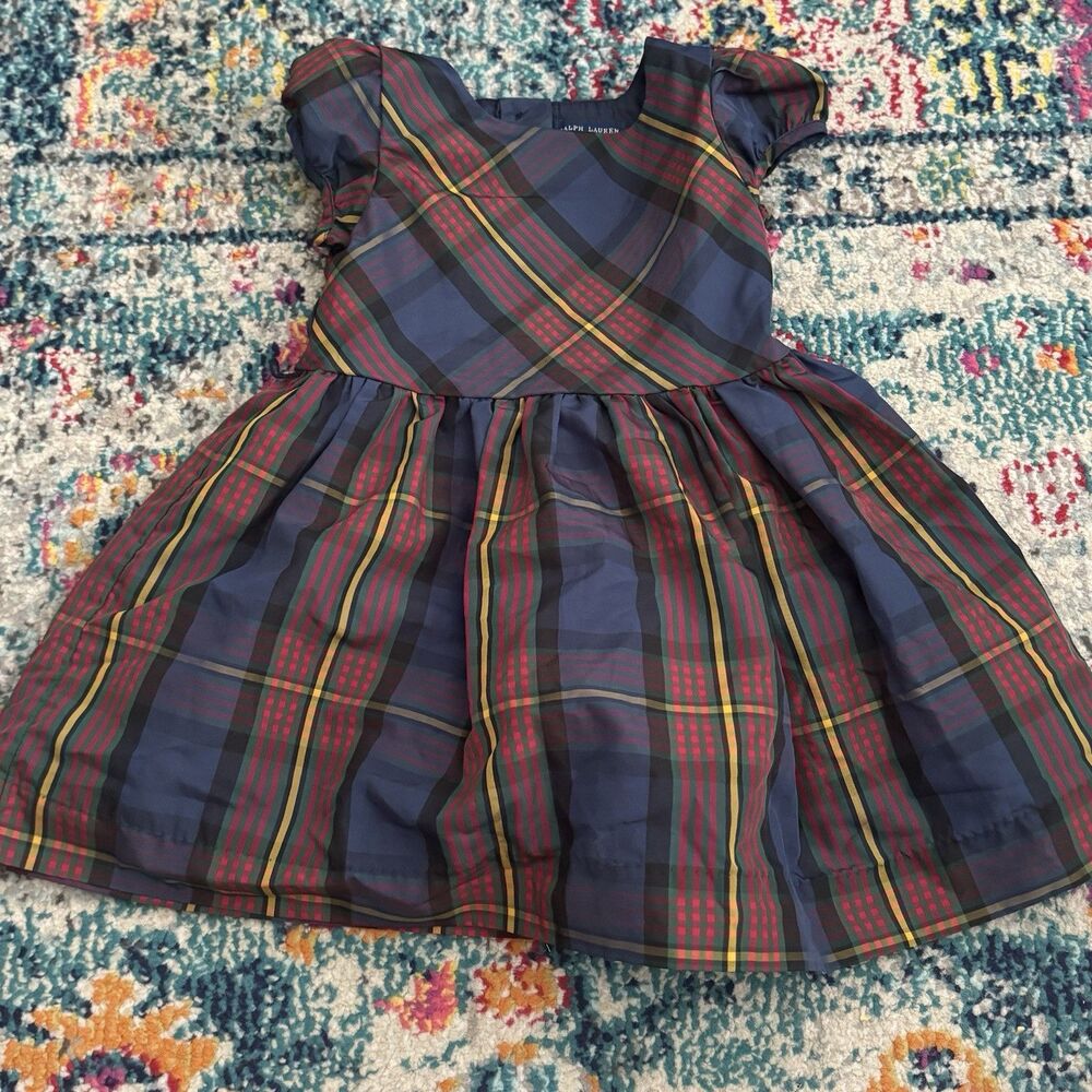 Ralph Lauren Dress‎ Holiday Tartan Plaid Ruffle Baby Girl Size 18M